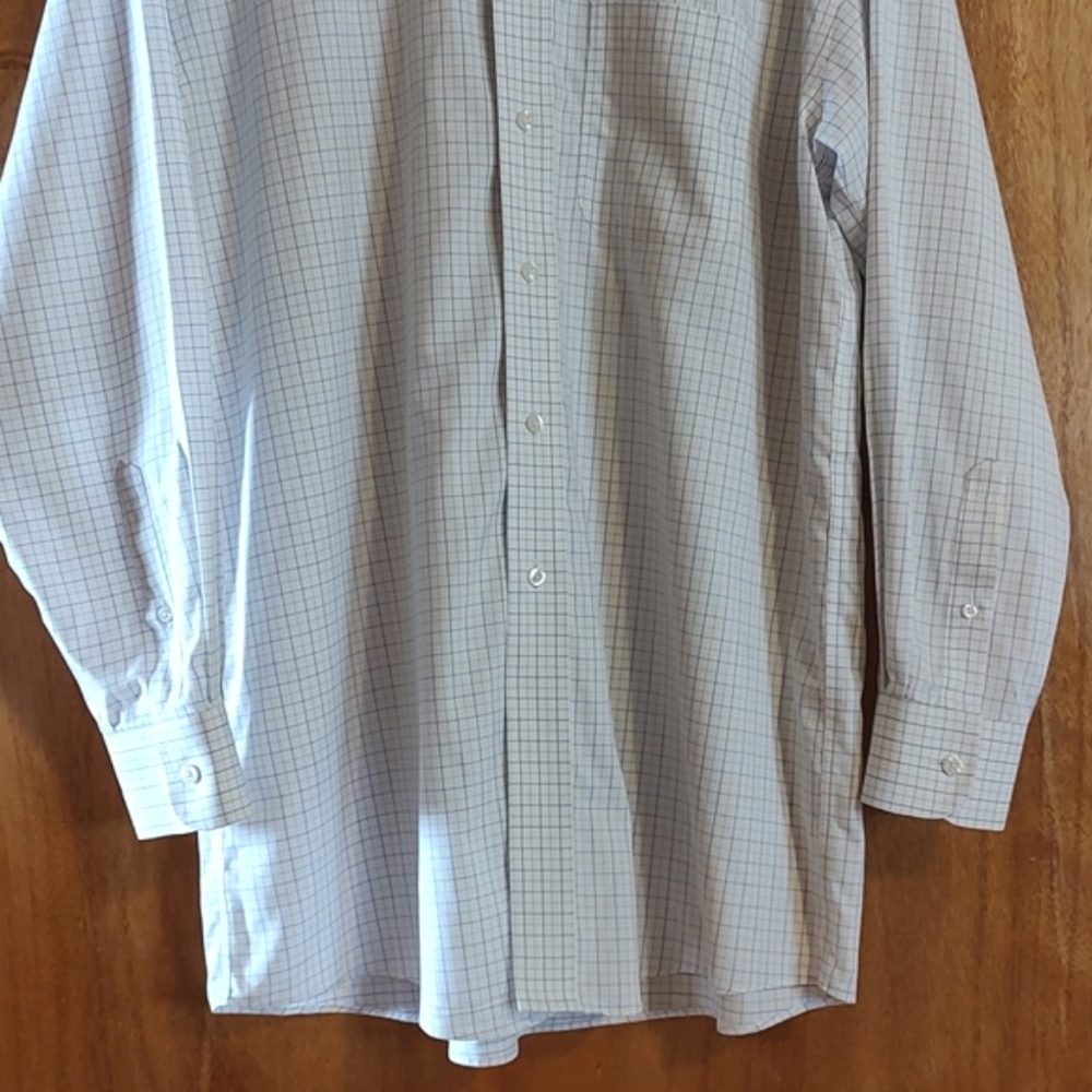Roundtree & Yorke Gold Label Non-Iron Shirt White Blue Plaid 100% Cotton 15½/33 - Picture 3 of 12